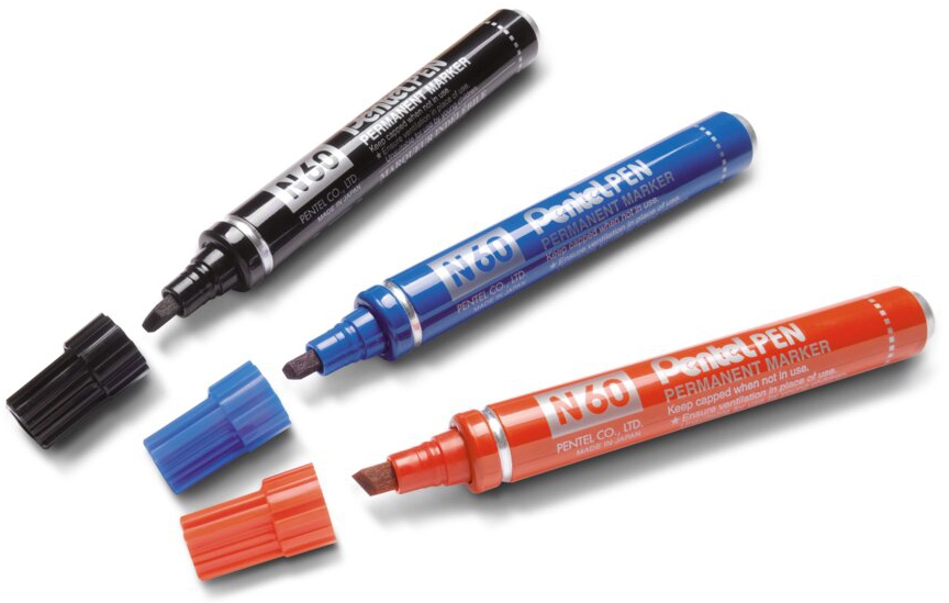 Een pentel permanent-marker n60 beitelpunt 4 stuks etui assorti koop je bij NiceSupplies.nl