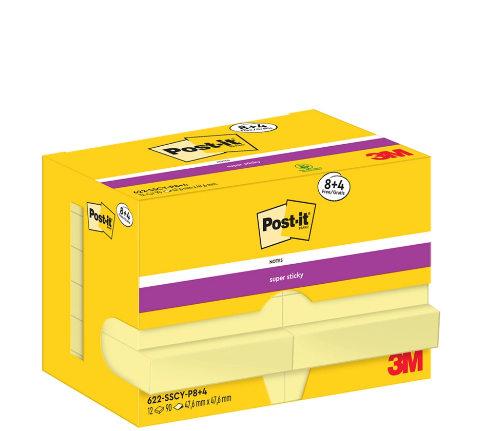 Een post-it super sticky notes zelfklevende notitie 47,6x47,6 mm 8+4 koop je bij NiceSupplies.nl