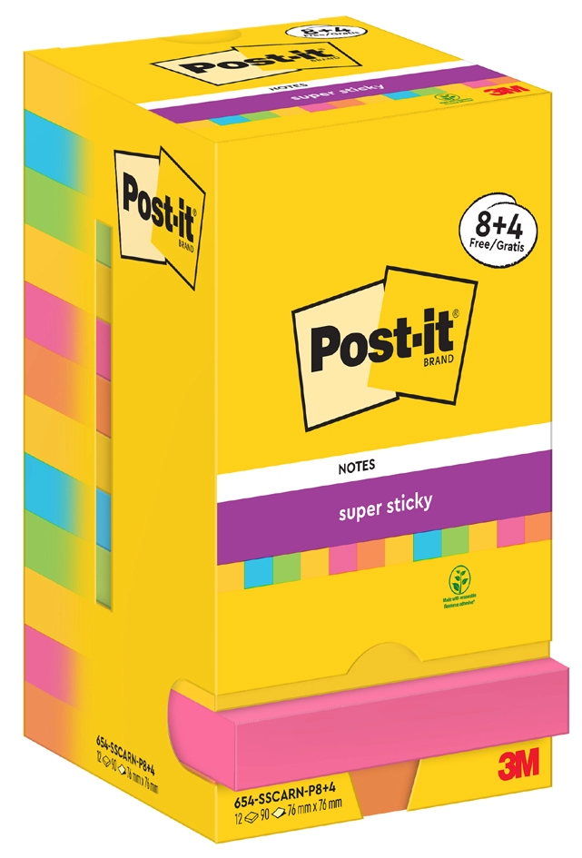 Een post-it super sticky notes zelfklevende notitie 76x76 mm 8+4 koop je bij NiceSupplies.nl