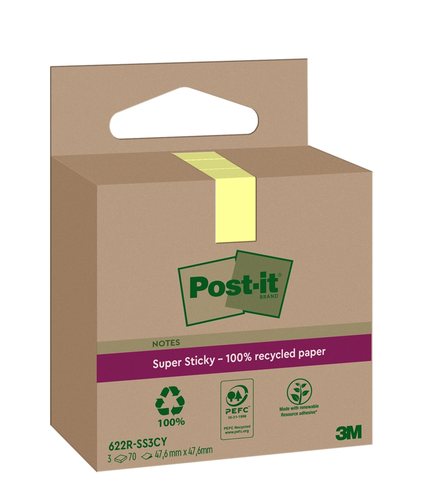 Een post-it super sticky recycling notes 47,6x47,6 mm geel koop je bij NiceSupplies.nl