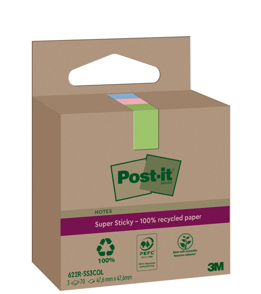 Een post-it super sticky recycling notes 47,6x47,6 mm gekleurd koop je bij NiceSupplies.nl