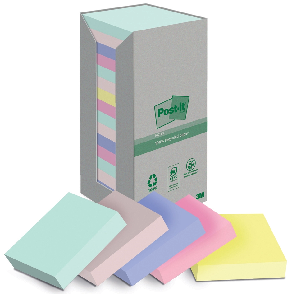 Een post-it zelfklevend notitieblok recycling notes 51 mmx38 mm gekleurd koop je bij NiceSupplies.nl