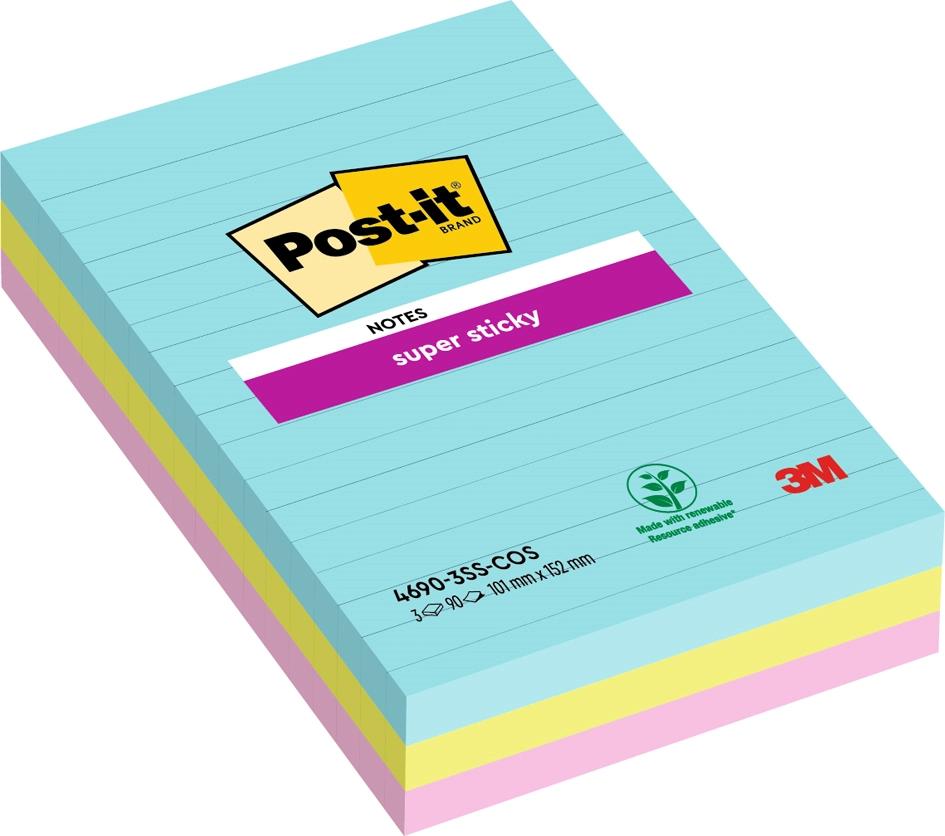 Een post-it zelfklevende notitie super sticky notes 101x101mm gelijnd koop je bij NiceSupplies.nl