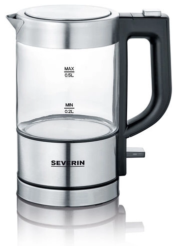 Een severin mini-waterkoker wk 3472 van glas/edelstaal koop je bij NiceSupplies.nl