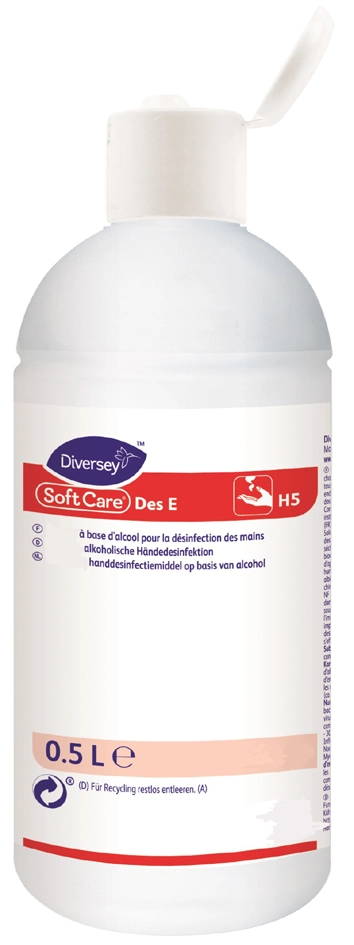 Een soft care handdesinfectie-vloeistof des e h5 fles 0,5 liter koop je bij NiceSupplies.nl