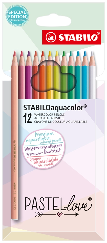 Een stabilo aquarel-kleurpotlood aquacolor pastelove 12stuks etui koop je bij NiceSupplies.nl