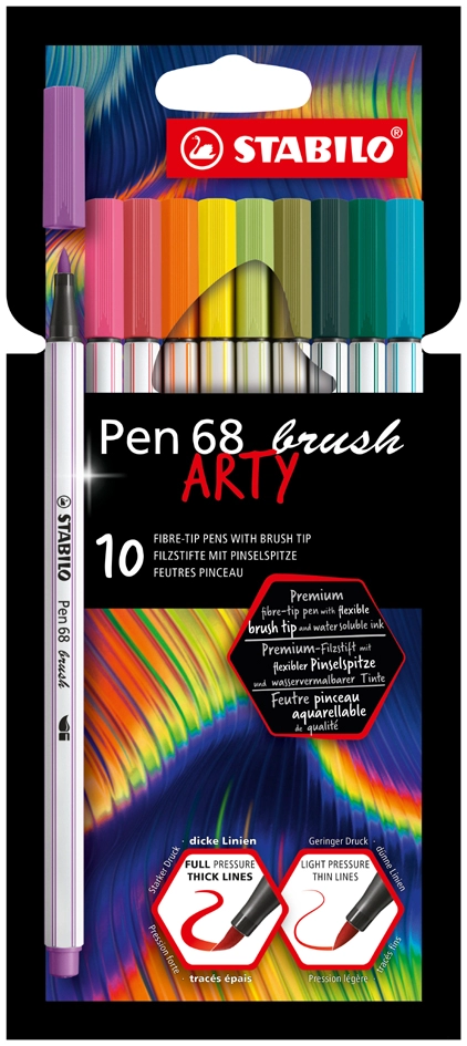 Een stabilo penseel-viltstift pen 68 brush arty 30 stuks kartonnen etui koop je bij NiceSupplies.nl