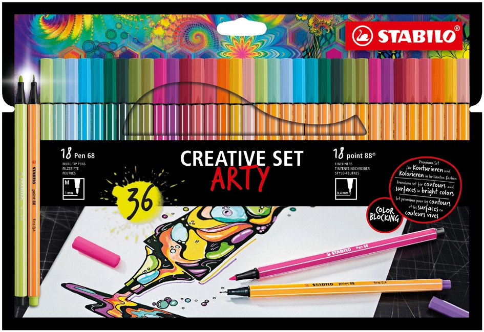 Een stabilo point 88 / pen 68 kreativ-set arty 36 stuks kartonnen etui koop je bij NiceSupplies.nl