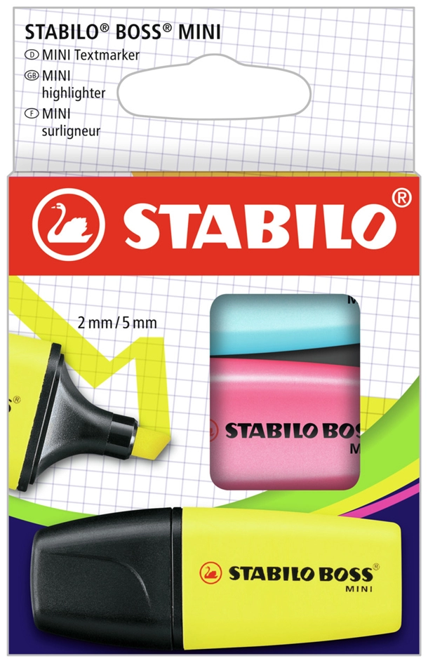 Een stabilo tekstmarker boss mini 3 stuks karton-etui koop je bij NiceSupplies.nl