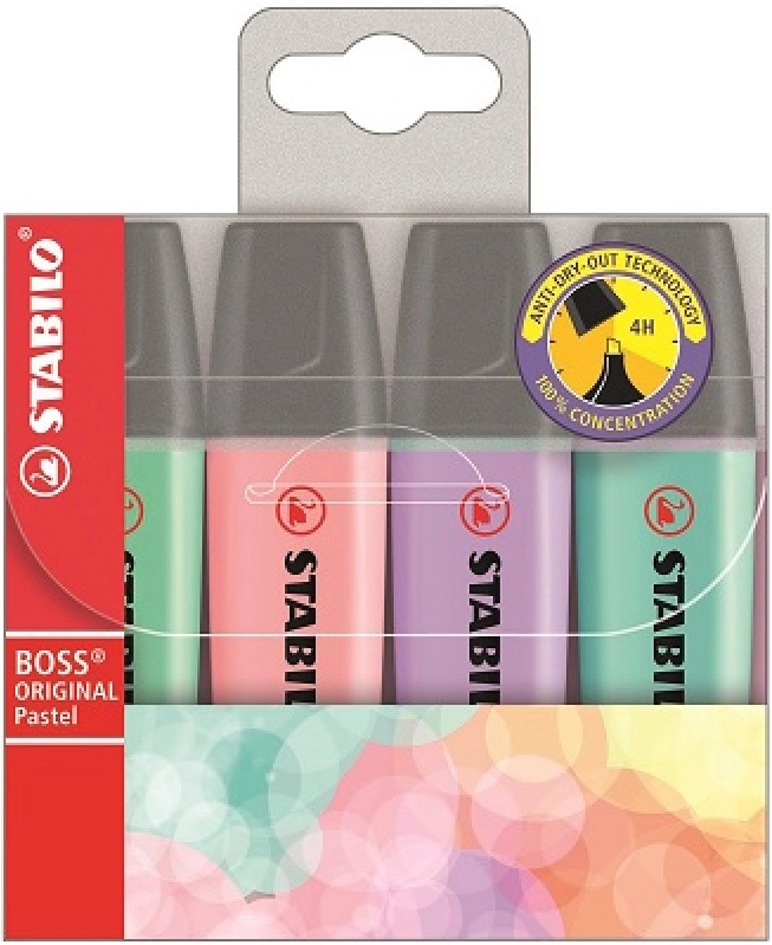 Een stabilo tekstmarker boss original pastel-4 stuks pet-etui koop je bij NiceSupplies.nl