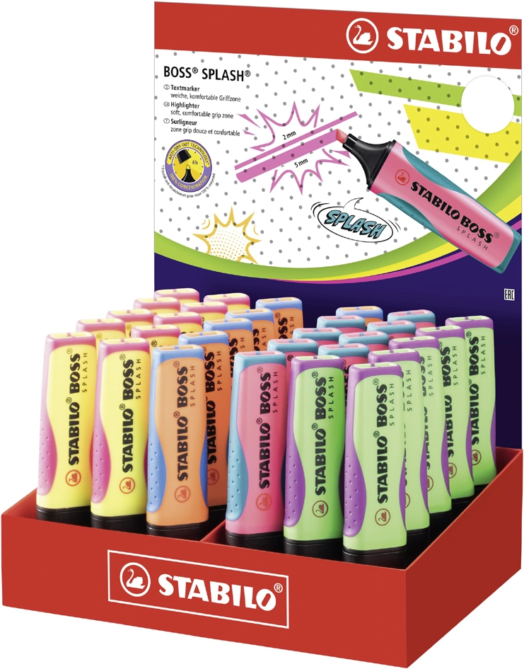 Een stabilo tekstmarker boss splash 30 stuks displaydoos koop je bij NiceSupplies.nl