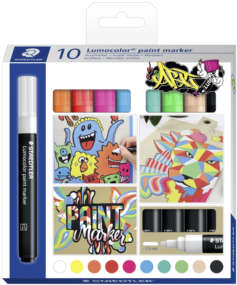 Een staedtler acrylmarker lumocolor paint marker 10stuks etui koop je bij NiceSupplies.nl