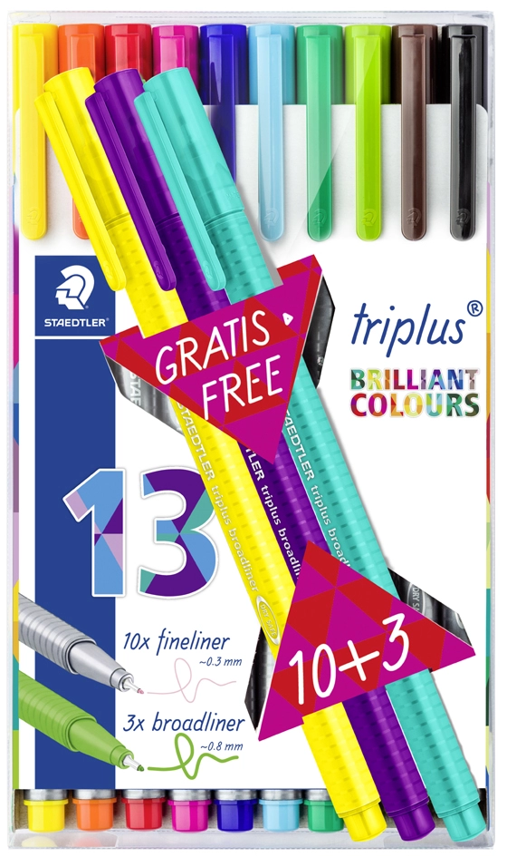 Een staedtler fineliner triplus brilliant colours 10+3 etui koop je bij NiceSupplies.nl