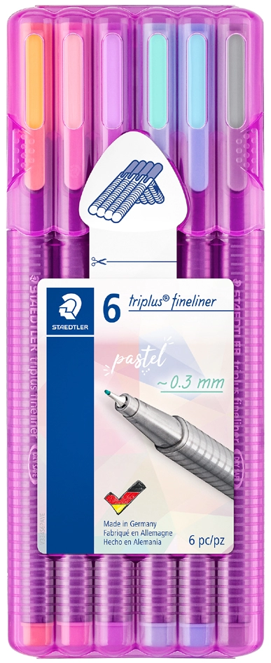 Een staedtler fineliner triplus pastel 6 stuks etui koop je bij NiceSupplies.nl