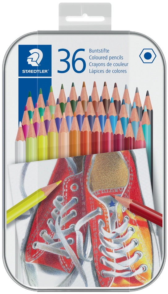 Een staedtler hexagonal-kleurpotlood 36 stuks metalen doos koop je bij NiceSupplies.nl