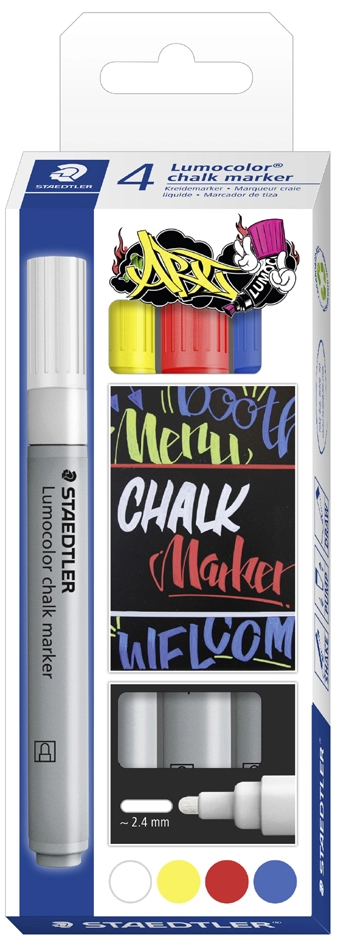 Een staedtler krijtmarker lumocolor chalk marker 4stuks etui koop je bij NiceSupplies.nl