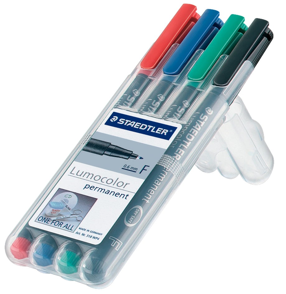 Een staedtler lumocolor permanent-marker 314b 4 stuks etui koop je bij NiceSupplies.nl