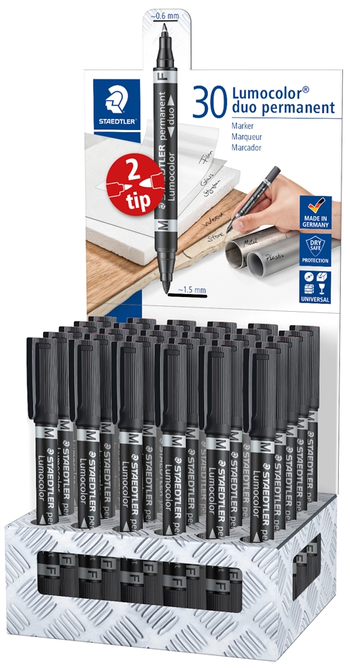 Een staedtler lumocolor permanent-marker duo 30 stuks display koop je bij NiceSupplies.nl