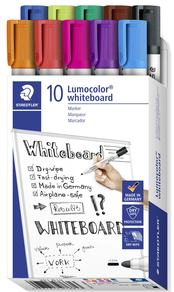 Een staedtler lumocolor whiteboard-marker 351b 10 stuks pak koop je bij NiceSupplies.nl