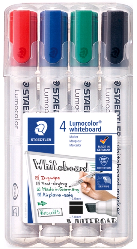 Een staedtler lumocolor whiteboard-marker 351b 4 stuks etui koop je bij NiceSupplies.nl