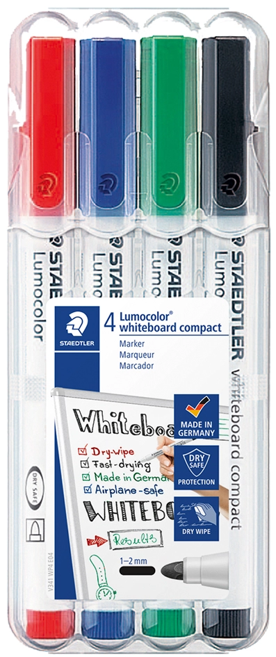 Een staedtler lumocolor whiteboard marker 4 stuks etui koop je bij NiceSupplies.nl