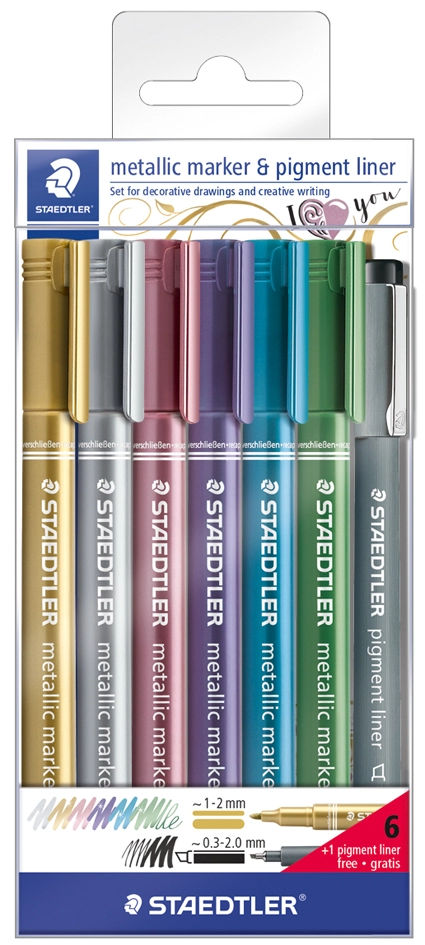 Een staedtler permanent-marker metallic 6 stuks etui en pigmentliner koop je bij NiceSupplies.nl