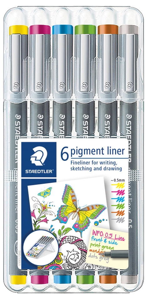 Een staedtler pigmentliner schrijfbreedte 0-3 mm 6 stuks etui koop je bij NiceSupplies.nl