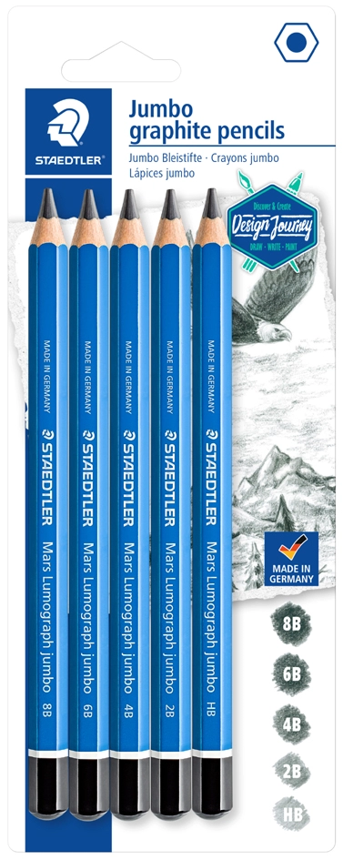 Een staedtler potlood mars lumograph jumbo 5 stuks blister koop je bij NiceSupplies.nl