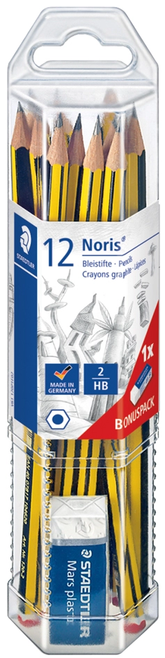 Een staedtler potlood noris 12 stuks promopak en gum koop je bij NiceSupplies.nl