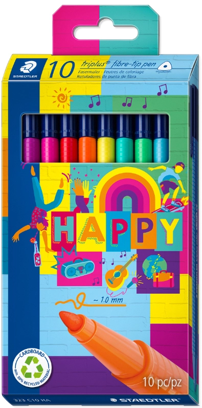 Een staedtler viltstift triplus color happy 10 stuks kartonnen etui koop je bij NiceSupplies.nl