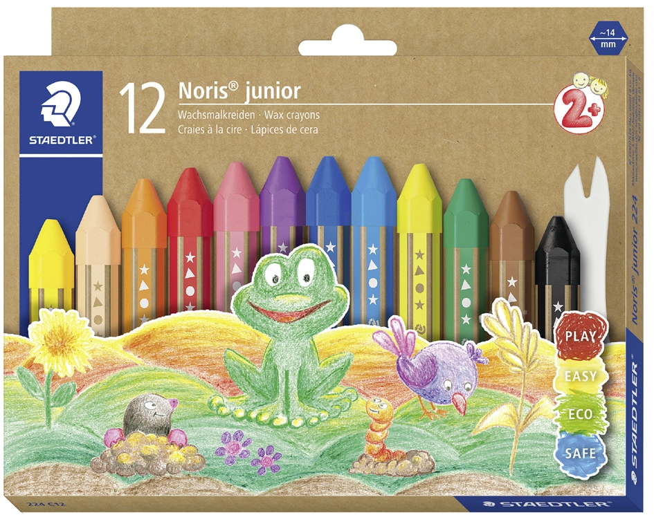 Een staedtler waskrijt noris junior 18 stuks kartonnen etui koop je bij NiceSupplies.nl