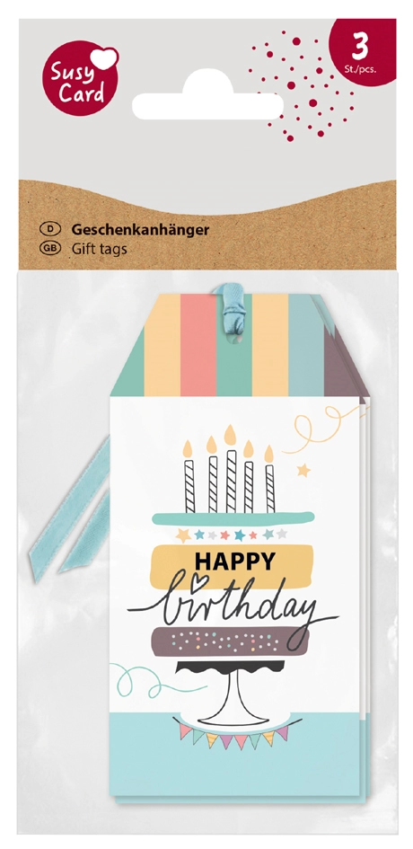 Een susy card labelkaarten happy eco b-day cake 3 stuks set koop je bij NiceSupplies.nl