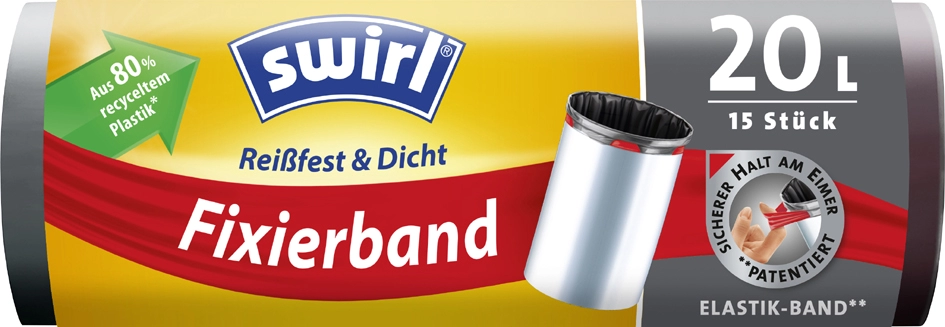 Een swirl m?lleimerzak met fixierband zwart 20 liter koop je bij NiceSupplies.nl