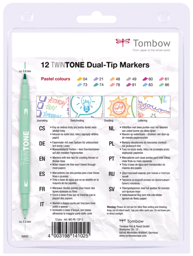 Een tombow duo-viltstift twintone pastel colours 12 stuks set koop je bij NiceSupplies.nl