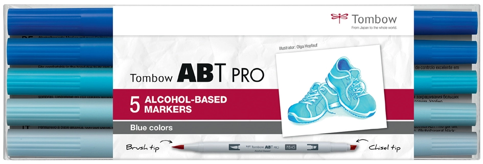 Een tombow marker abt pro op alcoholbasis 5 stuks set blue colors koop je bij NiceSupplies.nl