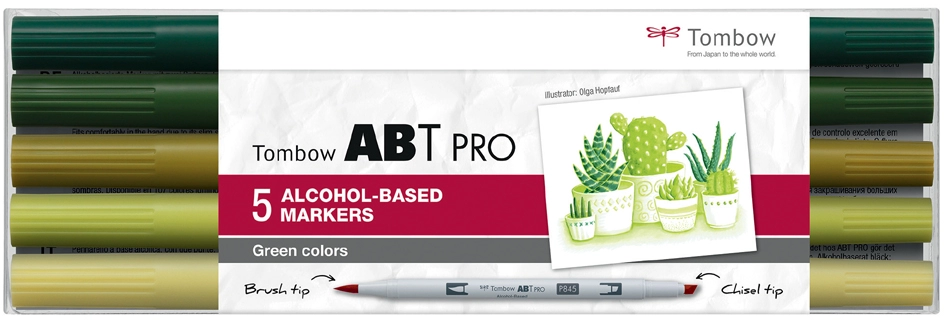 Een tombow marker abt pro op alcoholbasis 5 stuks set green colors koop je bij NiceSupplies.nl