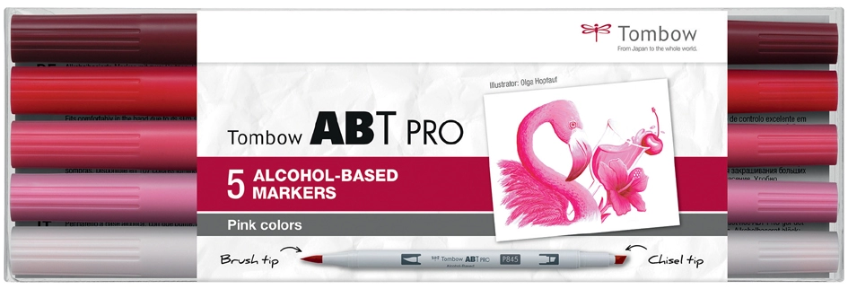 Een tombow marker abt pro op alcoholbasis 5 stuks set pink colors koop je bij NiceSupplies.nl