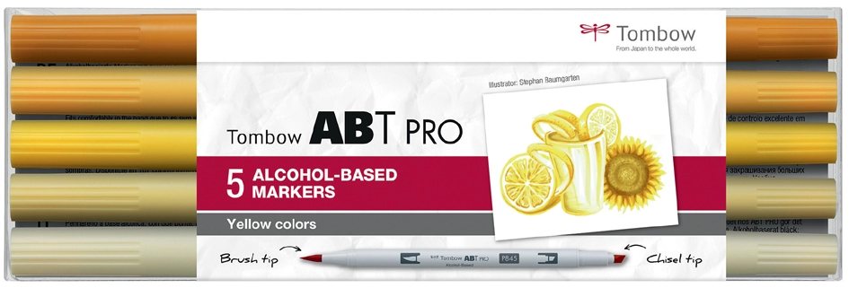 Een tombow marker abt pro op alcoholbasis 5 stuks set yellow colors koop je bij NiceSupplies.nl