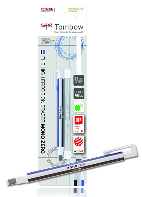 Een tombow radierstift mono zero rechthoeke punt blisterkaart koop je bij NiceSupplies.nl