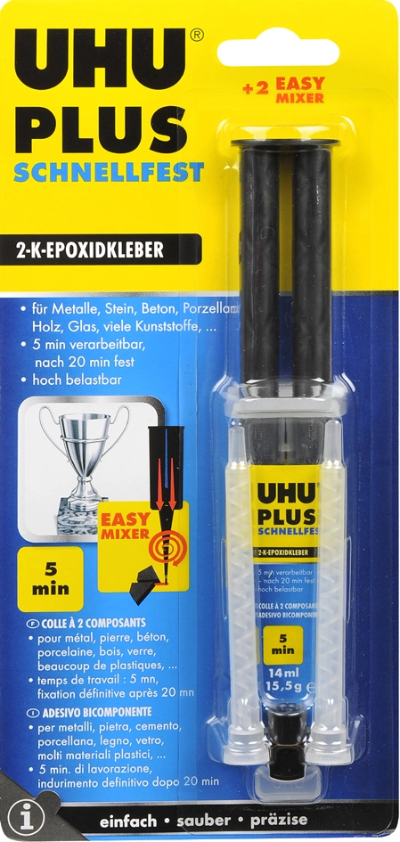 Een uhu 2-componenten-lijm plus snel drogend 15gr dubbel- koop je bij NiceSupplies.nl