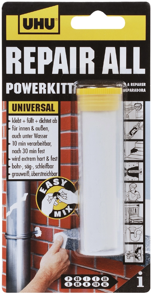 Een uhu 2-componenten-lijmf-kneedmassa repair all powerkit koop je bij NiceSupplies.nl