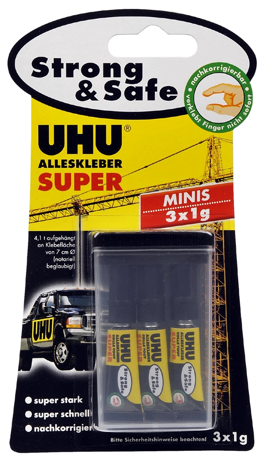 Een uhu alleslijm super strong en safe minis 3 tuben 1gr koop je bij NiceSupplies.nl