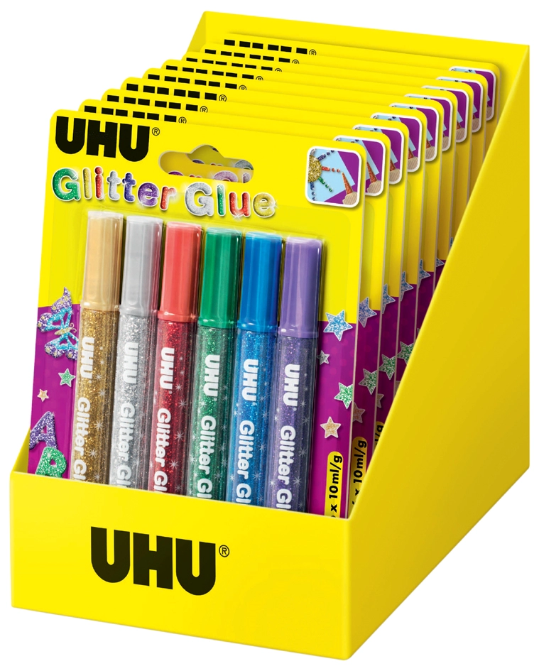 Een uhu glitterlijm glitter lijm original 10 stuks display koop je bij NiceSupplies.nl