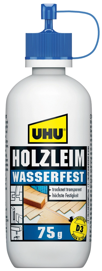 Een uhu hout lijm watervast d3 oplosmiddelvrij 75gr fles koop je bij NiceSupplies.nl