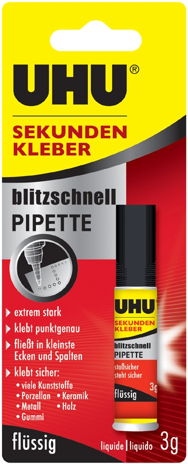 Een uhu secondelijm blitzsnel pipette 3gr koop je bij NiceSupplies.nl