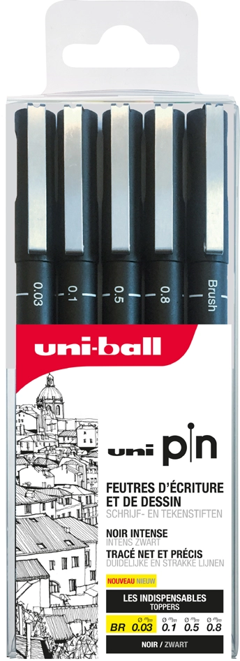 Een uni-ball fineliner pin asp008 5 stuks set koop je bij NiceSupplies.nl