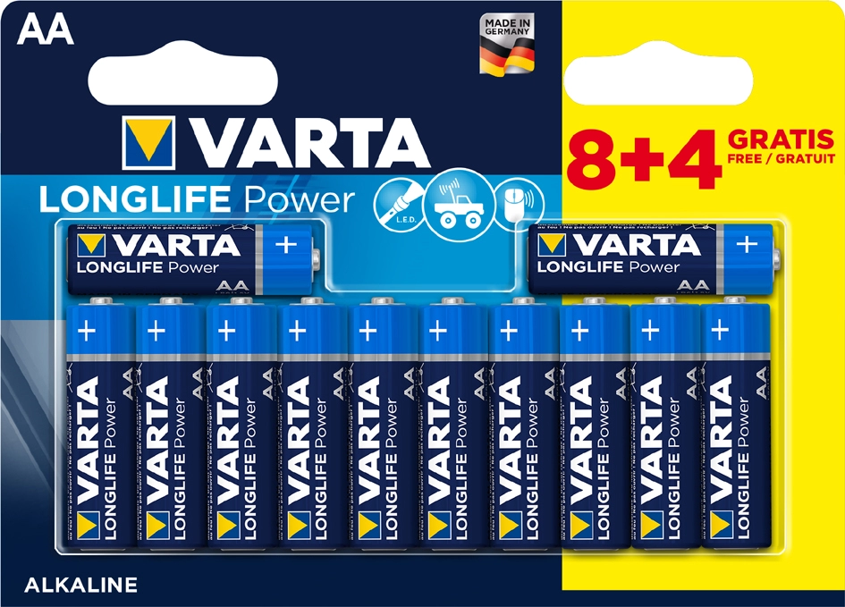 Een varta alkaline batterij high energy mignon aa 8 en 4 gratis koop je bij NiceSupplies.nl