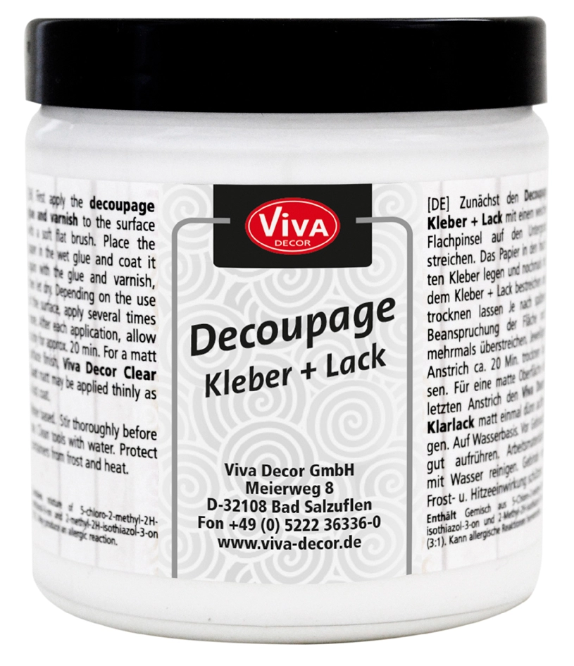 Een viva decor decoupage lijm + lak transparant 250 ml koop je bij NiceSupplies.nl