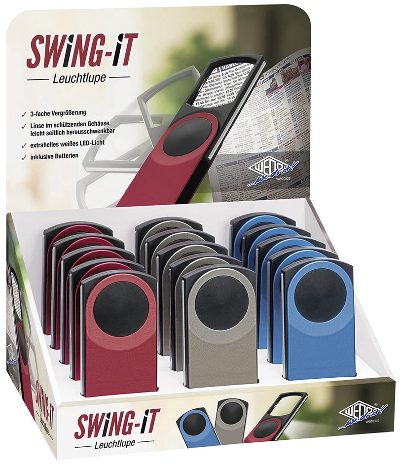 Een wedo rechthoekige loep swing-it met led-verlichting 15 stuks display koop je bij NiceSupplies.nl