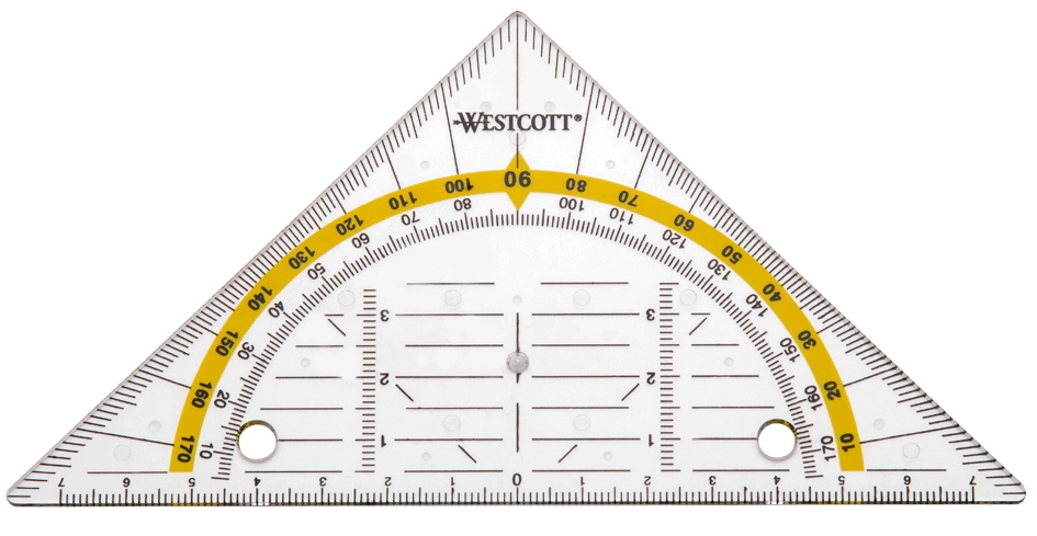 Een westcott geodriehoek voor inhangen hypotenusa 140mm koop je bij NiceSupplies.nl